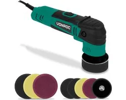 VONROC Excentrische polijstmachine - poetsmachine – 400W – Ø50 en Ø75MM – met soft start en constant power electronics - Incl. 8 polijstschijven en 2 steunschijven