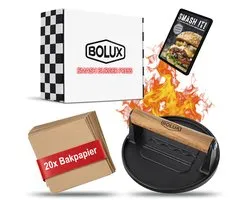 Bolux® Smash Burger Set - 3 delig - met gratis E-book - bbq - Hamburgerpers - Press - Gietijzer - BBQ Accesoires - Kamado - Vaderdag - Cadeau - Vlees Gewicht