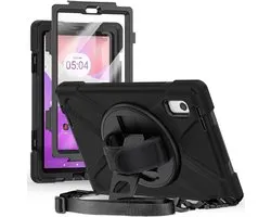 Hoes met ingebouwde Screenprotector Geschikt voor Lenovo Tab M9 | Inclusief 360° Draaibare Handriem en Schouderriem | Extreme bescherming | Ideaal voor zakelijk gebruik | Zwart
