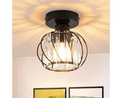 NETTLIFE Plafondlamp - Zwart - E27 Fitting - Moderne Plafond Armatuur - Metaal en kristal - Draaibaar ontwerp - Ganglamp - voor Woonkamer | Keuken | Balkon - Zonder lamp - 15cm - Sfeervolle Binnenverlichting