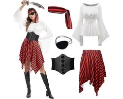 Pirate Costume Women's Medieval Renaissance Costume with Pirate Accessories for Carnival Halloween Party - ShopVlot
