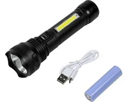 Hofftech Oplaadbare zaklamp - LED en COB - duurzaam ABS - zwart