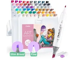 Ohuhu Kaala Alcohol based Art markers - 60 Illustration Tones - Slim Broad & Fine