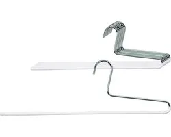 MAWA Trousers Hanger KH, Set of 10, Space Saving, One Rod Clothes Hanger, Perfect for Jeans, Trousers, Skirts and Pantalons, Durable, with Non-Slip Coated, 35cm, White