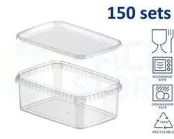 150 x plastic bakjes met deksel - 1200 ml - vershoudbakjes - meal prep bakjes - rechthoekig - transparant - geschikt voor diepvries, magnetron en vaatwasser - Nederlandse producent