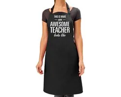 Awesome teacher - cadeau bbq / keuken schort - zwart - dames - leraar - juf - meester