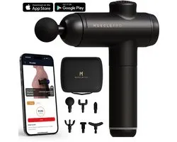 MusclePro Lite - 7.4V massage gun Incl. app - inclusief koffer- professioneel massage apparaat - massage pistool - spier massage - sport massage - 6 mondstukken - 99 snelheden - zwart - krachtig en draadloos