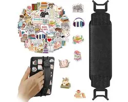 Armband voor Kindle, elastische houder voor Kindle Ereader Fire van 15,2 - 17,8 cm, tablet, PU-leer, 50 leesstickers in retrostijl, elegant cadeau, voorkomt pijn in de hand