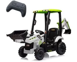 Triumpunpre Elektrische Kindertractor 12V 4-in-1 - Graafbak & Bulldozerblad - Afneembare Tent - 2.4G Afstandsbediening (Wit)