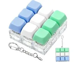 Porte-clés Fidget Clavier, Jouet Anti-Stress 9 en 1, Bouton de Décompression avec Capuchons Amovibles, Cadeaux Saint-Valentin (3 Couleurs-Bleu Blanc Vert)