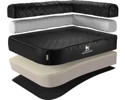 Panier orthopédique d'angle pour chien Knuffelwuff Winslow en cuir synthétique matelassé au laser XXL 120 x 80 cm accoudoir droit noir