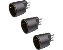 Pool POLYPOOL PP0433.13 Stekkeradapter Duits stopcontact 10 A 2P + T en stopcontact 10-16 A 2P + T (Italiaanse standaard 10A en Duits 16A met zijaarde) - 3 zwarte adapters