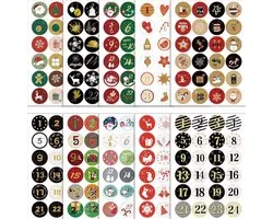 Calendrier de l'Avent Sander Shop, Autocollants de Noël, 10 feuilles d'autocollants de Noël, Autocollants de Noël, autocollants de Noël décoratifs, Étiquettes de chiffres de 1 à 24, bricolage de Noël