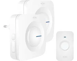 ELRO DB3000 Draadloze Deurbel Set – met 1x Ontvanger op batterij + 1x Plug-in Ontvanger - Bereik 300 meter - IP65 Waterdicht - 64 Melodieën - Wit