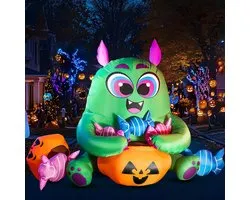 5 FT Long Halloween Inflatable Monster Candy with Pumpkin Inflatable Yard Decoration with Build-in LEDs Blow Up Inflatables for Halloween Party Indoor, Outdoor, Yard, Garden, Lawn Decorations
