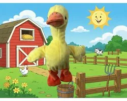 Knobbout Music United,"Interactieve Pluche Eend 30 cm – Lopen, Kwaken, Spraakopname & Engelse Liedjes – USB Oplaadbaar Speelgoed voor Kinderen"