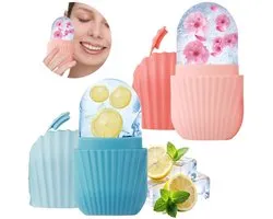 Gezicht ijs roller - 2 Stuks - Face Icing - Gezicht Ijsroller - Siliconen - Gezichtroller - Ice Skin Care - IJsroller massageapparaat - Ijsblokken - Gezichtsbehandeling - Verstevigt donkere ringen - Gezicht Massage - Strakke Huid - Blauw en roze