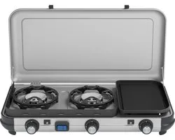 Réchaud de camping Campingaz Camping Kitchen 2 Multi-Cook - Surface de cuisson en 3 parties - Allumage électronique - Gris argenté
