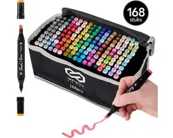 Infinity Goods Twinmarkers - 168 Stuks - Professionele Alcohol Markers - Dubbelzijdige Tip - Stiften - Opbergtas Met Houder