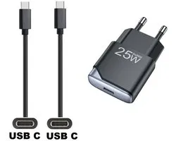 OneOne 25W snellader + 1,5m sterke USB C naar C kabel. GAN lader. PD PPS oplader adapter past op JBL Endurance Peak II, Flip 5 / 6, Free 2, GO 3, Jr310BT, LIVE Flex / Free NC + / Pro 2 / Pro_300TWS