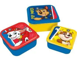 PAW Patrol 3-in-1 Snackdoosjes - 3 formaten - Vierkant - Sluit goed af - Lunchboxen voor kinderen - Los deksel - Geschikt voor koekjes, fruit en snacks - Blauw/Geel
