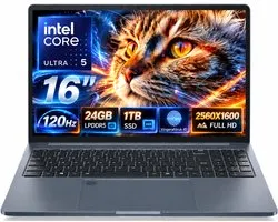 Ninkear N16 Pro - Ordinateur portable 16 pouces - Ordinateur portable professionnel - Ordinateur portable Windows - Intel Core 5 125H - 120 Hz - 24 Go LPDDR5 - 1 To SSD - Rétroéclairage du clavier - Webcam FHD - Windows 11