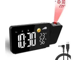 Uzoli EM3211A Projection Alarm Clock with LED Display, 8h Weather Forecast, Temperature and Humidity, 2 Alarms, Snooze - ShopVlot