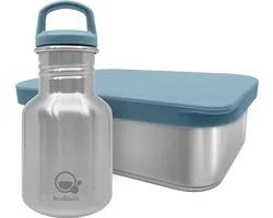 Smikkels - RVS lunchset Daily Basic Blauw - Drinfkles 350ml - Broodtrommel 900ml - 304 RVS (18/8) - Schoolset kind