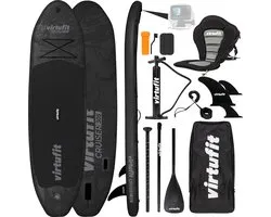 VirtuFit Cruiser Opblaasbaar SUP Board 305 cm - Max. 180 kg - Complete Set - Incl. Kajak Zitje, Peddel, Pomp, Tas & GoPro-mount - Stand Up Paddle Board - Zwart