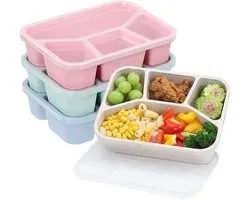 4-delige snackbox met vakken(groot) – Bento snackbox met 4 compartimenten - Herbruikbaar – snackbox voor kinderen en volwassenen – magnetronbestendig – bento snackbox voor school, werk en reizen