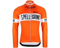 Maillot de cyclisme rétro San Pellegrino à manches longues et fermeture éclair longue - S