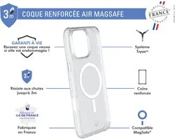 Force Case, Hoesje geschikt voor iPhone 16 Pro - MagSafe AIR Versterkt Tryax System 3M OFG, Transparant