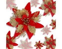 24pcs Christmas sparkling poinsettia flowers with clips artificial Christmas flowers glitter Christmas flower wedding Christmas tree Christmas door wreath New Year ornaments