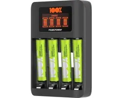 Chargeur de batterie 100% Peak Power U412 Comprend 4 piles AAA - Choix durable - Chargeur de piles USB AA et AAA avec piles rechargeables Pile NiMH AAA 800 mAh