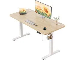 Devoko Elektrisch Verstelbaar Zit-Sta Bureau 100x60 cm Breed – Hoogte 73–118 cm – 2 Geheugenstanden, Zit-Herinnering, LED-Display en USB – Draagvermogen 70 kg – Beige