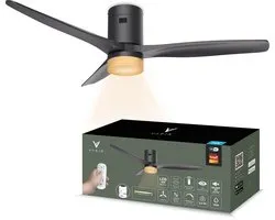 Varin® Smart Plafondventilator met verlichting - Ø 132cm - Zwart - LED CCT 18W - Super stil 20dB - 6 snelheden - Woonkamer - Slaapkamer - Tuya WiFi - App & Afstandsbediening