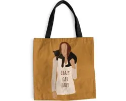 MuchoWow® Schoudertas - Strandtas - Big Shopper - Boodschappentas - Crazy cat lady - Vrouw - Spreuken - Kat - Quotes - 45x45 cm - Katoenen tas