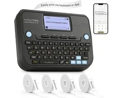 SUPVAN E12 labelprinter, QWERTZ-toetsenbord & Bluetooth, 4 rollen, zwart - ShopVlot