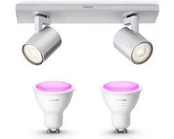 Philips Hue Runner Opbouwspot (Aluminium) - Wit en Gekleurd Licht - Plafondspot met 2 Lichtpunten - GU10 - Hue White and Color Ambiance