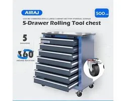 5-drawer Rolling Tool Cabinet, Wheeled Tool Cabinet With Link Buckle And Drawer Pad, Tool Cabinet With Locking System, Can Be Combined Into A Large Cabinet Kit, Suitable For Home Garages, Warehouses