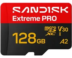 SanDisk microSDXC Extreme PRO 128 Go (UHS-I, R250 Mo/s / W120 Mo/s, 5K, 4K UHD) + Ad