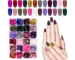 EBANKU 576 Pcs Medium Fake Nails 24 Colors Acrylic False Nails Shiny Full Coverage Short Ballerina Fake Nail Tips for Women Girls Nail Decorations