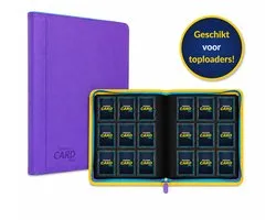 TradingCardPro® Classeur de collection Toploader avec fermeture éclair - Convient aux cartes Pokémon dans un toploader – 288 cartes – 9 pochettes - Classeur – Violet avec des détails jaunes - convient aux toploaders