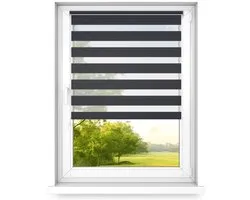 time4blinds store enrouleur double jour et nuit mini - store de fenêtre jour et nuit - store enrouleur sans perçage - protection solaire - stores enrouleurs pour chambres - 800x1900mm – Anthracite – Côté gauche