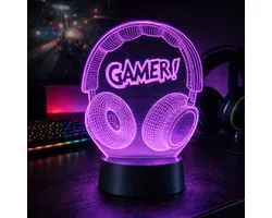 Qware - Lampe LED 3D - Gamer - 16 couleurs & effets - Lampe Acryl - Contrôle tactile - Télécommande
