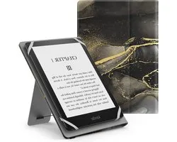 Universale hoes voor 6" eReader en Fire Tablet - Lichtgewicht PU leren hoes met handriem - Zwart marmergoud - Geschikt voor Kindle, Kobo, Voyage, Lenovo, Sony - Beschermhoes met folio-design
