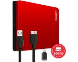 VisiQuality High-Speed Externe Harde Schijf 500 GB - Draagbare Harde Schijf USB 3.0/C - Voor Windows & Mac - Geschikt voor Gameconsoles - Compact - Met handleiding - Rood