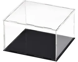 Acrylic Clear Display Box - 30 x 30 x 25cm - Assemble Countertop Case Cube Storage Box Organizer Stand Dustproof Protection Showcase with Black Base for Collectibles