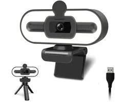 Namajunas - Webcam - Full 1080P HD Camera - 360° PTZ Clip - Met Ringlamp & Microfoon - 3 Niveaus Vullicht + Knipperfunctie - Streaming Webcamera - Met Webcam Cover & Statief - Met 1.5 M Kabel - Plug & Play USB - Voor PC, MAC, Laptop & Desktop