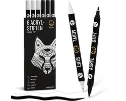 NAPI 6 Acrylstiften Dual Tip - Zwart/Wit - Verfstiften Happy Stones - Twinmarkers - Stenen Schilderen met Acryl Verf Marker Stiften - Volwassenen en Kinderen